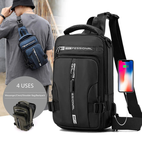 Men Sling Backpack Cross body Shoulder Chest Bag with USB Charging