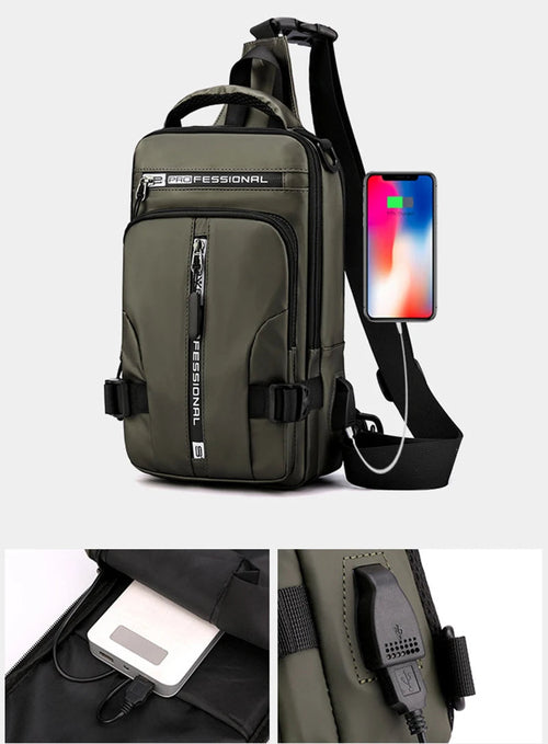 Men Sling Backpack Cross body Shoulder Chest Bag with USB Charging